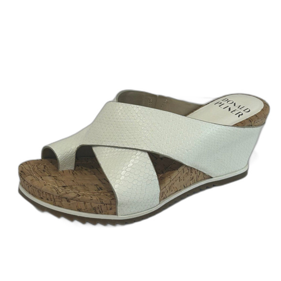 Donald Pliner Wedge Sandals Women’s Size 7.5 Color White Leather Cork Heel - Picture 8 of 11